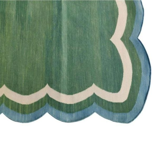 Cotton Rugs | Handmade Reversible Cotton Scalloped Rug – Cream, Blue And Green, 2′ x 3′ Cotton Rugs Cotton Rugs