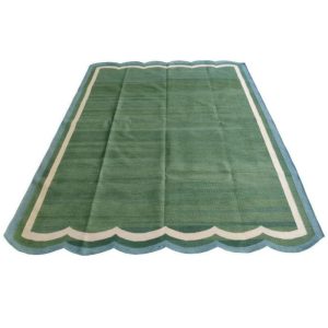 Cotton Rugs | Handmade Reversible Cotton Scalloped Rug – Dark Green, 2′ x 3′ Cotton Rugs Cotton Rugs