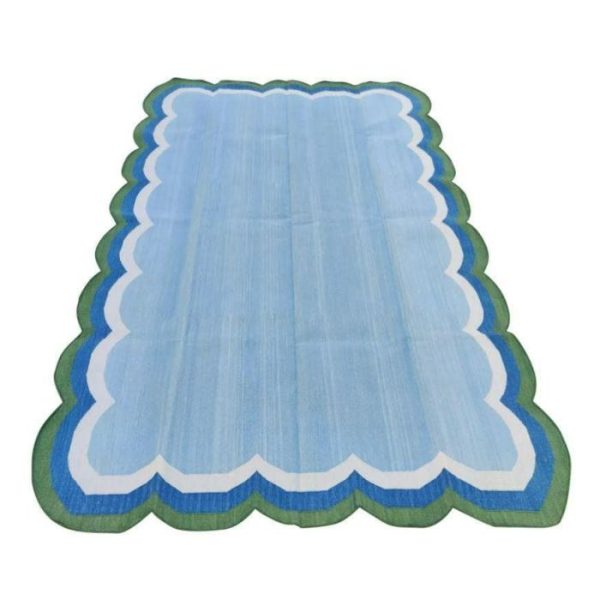 Cotton Rugs | Handmade Reversible Cotton Scalloped Rug – Light Blue, 2′ x 3′ Cotton Rugs Cotton Rugs