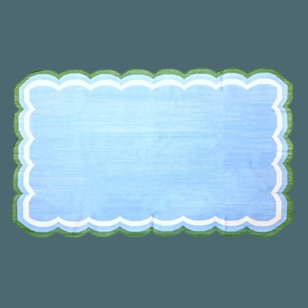 Cotton Rugs | Handmade Reversible Cotton Scalloped Rug – Light Blue, 2′ x 3′ Cotton Rugs Cotton Rugs