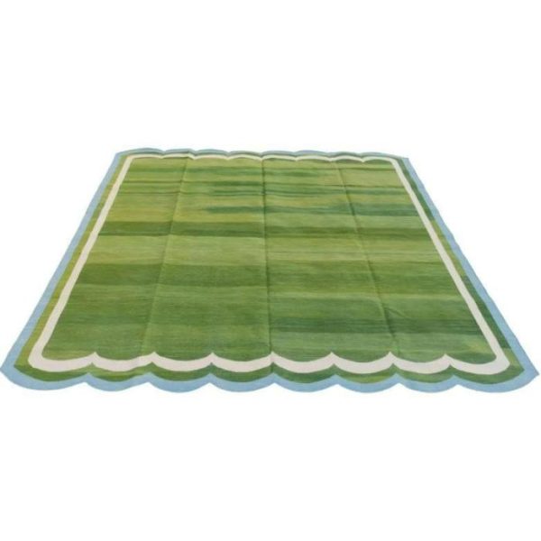 Cotton Rugs | Handmade Reversible Cotton Scalloped Rug – Light Green, 2′ x 3′ Cotton Rugs Cotton Rugs