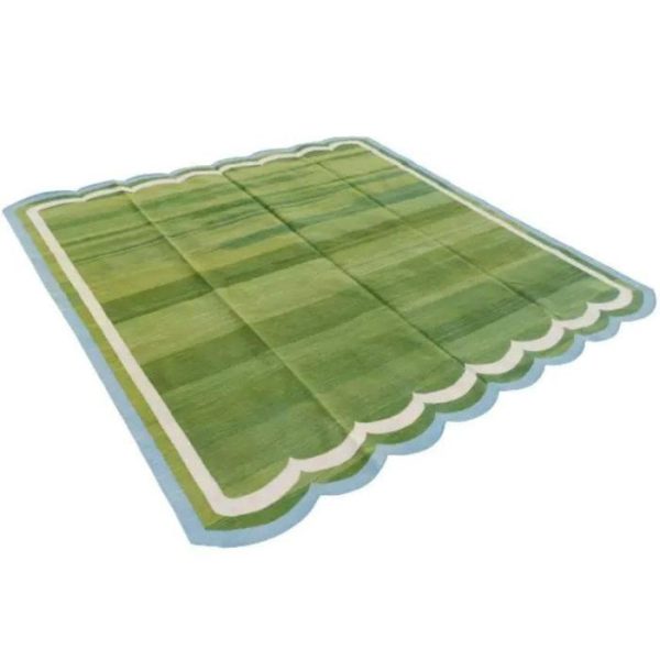 Cotton Rugs | Handmade Reversible Cotton Scalloped Rug – Light Green, 2′ x 3′ Cotton Rugs Cotton Rugs