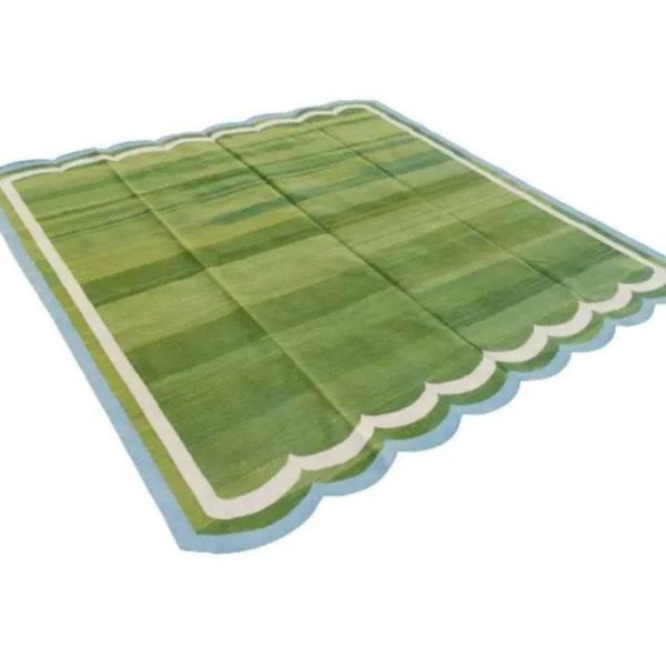 Cotton Rugs | Handmade Reversible Cotton Scalloped Rug – Light Green, 2′ x 3′ Cotton Rugs Cotton Rugs