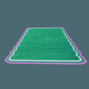 Cotton Rugs | Handmade Scalloped Cotton Area Rug – Green/Pink, 2′ x 3′ Cotton Rugs Cotton Rugs