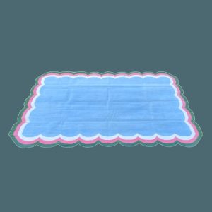 Cotton Rugs | Handmade Scalloped Cotton Area Rug – Light Blue, 2′ x 3′ Cotton Rugs Cotton Rugs