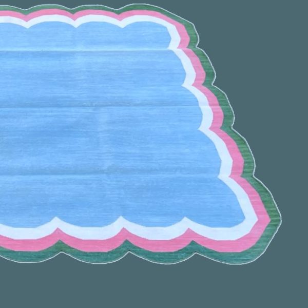 Cotton Rugs | Handmade Scalloped Cotton Area Rug – Light Blue, 2′ x 3′ Cotton Rugs Cotton Rugs