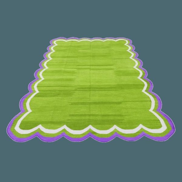 Cotton Rugs | Handmade Scalloped Cotton Area Rug – Light Green, 3′ x 5′ Cotton Rugs Cotton Rugs