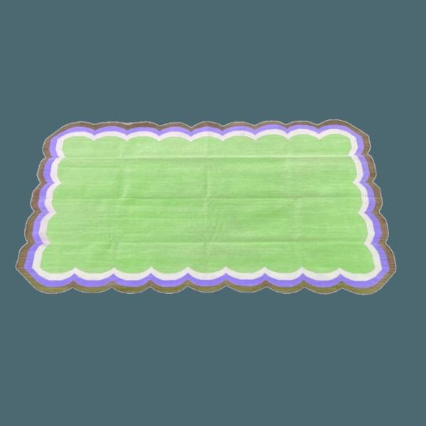 Cotton Rugs | Handmade Scalloped Cotton Rug – Light Green/Purple, 2′ x 3′ Cotton Rugs Cotton Rugs