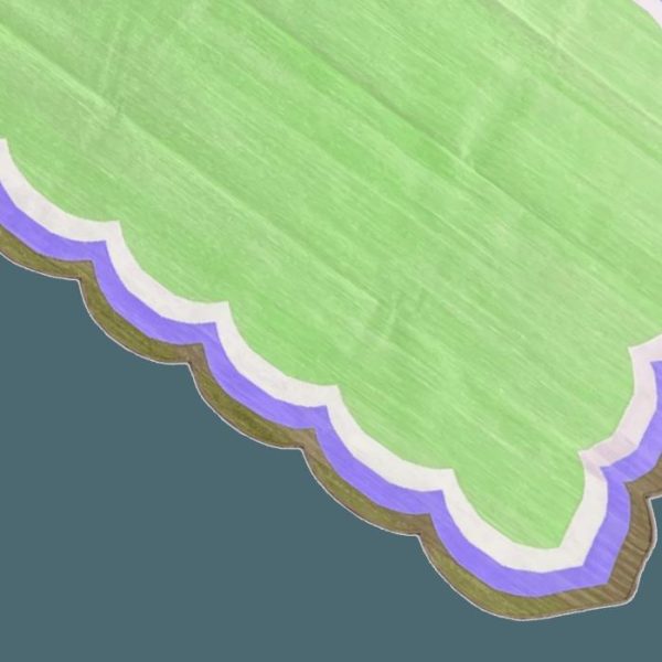 Cotton Rugs | Handmade Scalloped Cotton Rug – Light Green/Purple, 2′ x 3′ Cotton Rugs Cotton Rugs