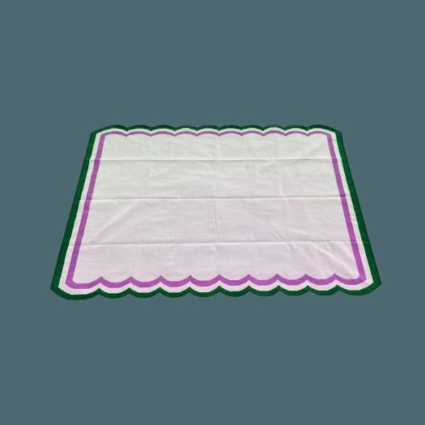 Cotton Rugs | Handmade Scalloped Cotton Rug – White/Green, 2′ x 3′ Cotton Rugs Cotton Rugs