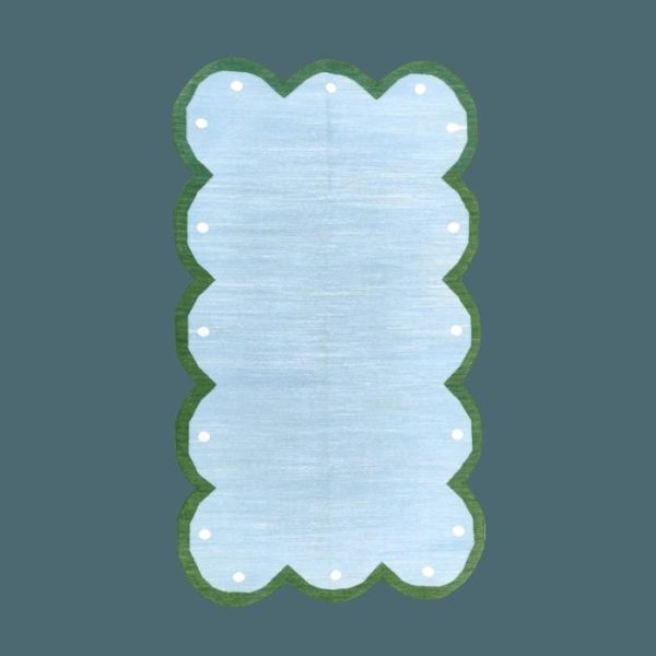 Cotton Rugs | Handmade Scalloped Dotted Cotton Rug – Light Blue, 2′ x 3′ Cotton Rugs Cotton Rugs