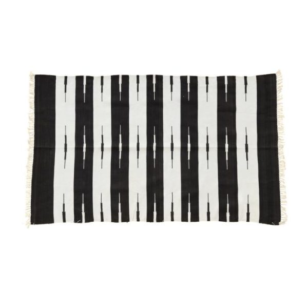 Cotton Rugs | Handwoven Black And White Classic Stripe Cotton Rug With Fringes, 3′ x 5′ Cotton Rugs Cotton Rugs