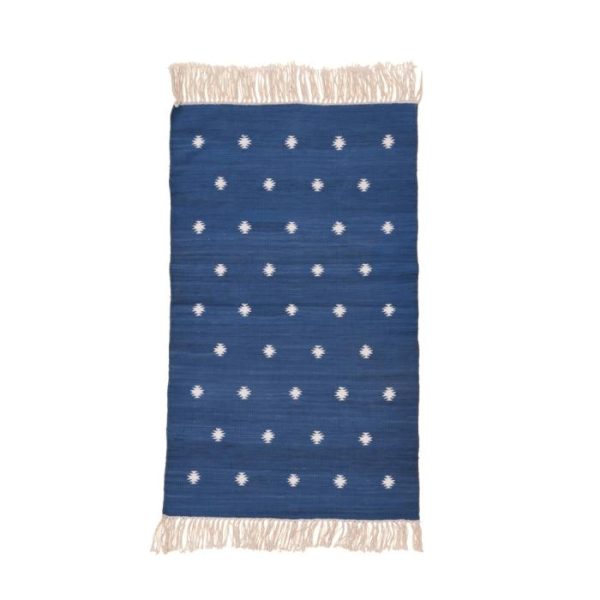 Cotton Rugs | Handwoven Blue And White Diamond Cotton Rug With Fringes, 3′ x 5′ Cotton Rugs Cotton Rugs