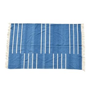 Cotton Rugs | Handwoven Blue And White Minimalistic Stripe Cotton Rug With Fringes, 3′ x 5′ Cotton Rugs Cotton Rugs