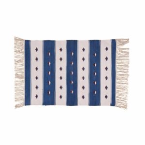 Cotton Rugs | Handwoven Blue And White Stripe Accent Cotton Rug With Fringes, 3′ x 5′ Cotton Rugs Cotton Rugs