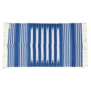 Cotton Rugs | Handwoven Blue And White Stripe Cotton Rug With Fringes, 3′ x 5′ Cotton Rugs Cotton Rugs