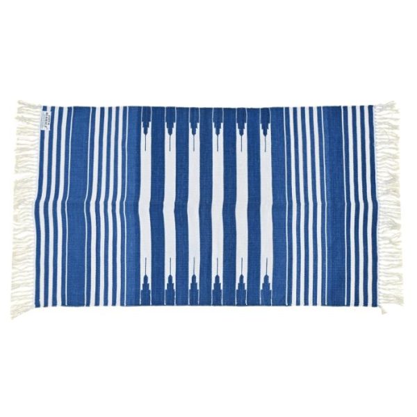 Cotton Rugs | Handwoven Blue And White Stripe Cotton Rug With Fringes, 3′ x 5′ Cotton Rugs Cotton Rugs