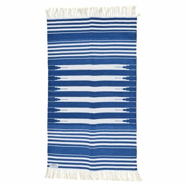 Cotton Rugs | Handwoven Blue And White Stripe Cotton Rug With Fringes, 3′ x 5′ Cotton Rugs Cotton Rugs