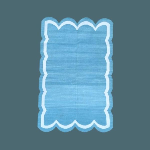 Cotton Rugs | Handwoven Blue/White Scallop Cotton Rug, 2′ x 3′ Cotton Rugs Cotton Rugs