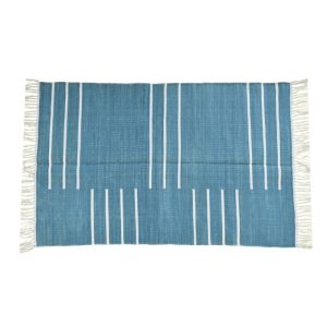 Cotton Rugs | Handwoven Demin Blue And White Miniamlistic Cotton Rug With Fringes, 3′ x 5′ Cotton Rugs Cotton Rugs