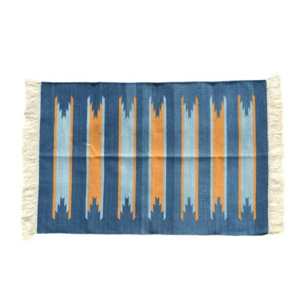 Cotton Rugs | Handwoven Earth And Ocean Cotton Rug With Fringes, 3′ x 5′ Cotton Rugs Cotton Rugs