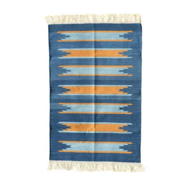 Cotton Rugs | Handwoven Earth And Ocean Cotton Rug With Fringes, 3′ x 5′ Cotton Rugs Cotton Rugs