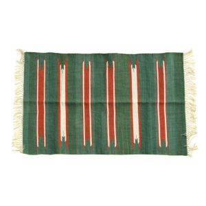 Cotton Rugs | Handwoven Green And Red Stripe Cotton Rug With Fringes, 3′ x 5′ Cotton Rugs Cotton Rugs