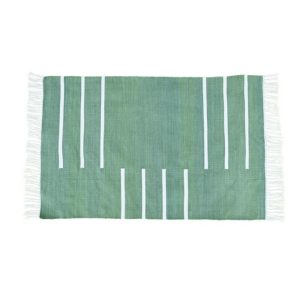 Cotton Rugs | Handwoven Green And White Minimalistic Cotton Rug With Fringes, 3′ x 5′ Cotton Rugs Cotton Rugs