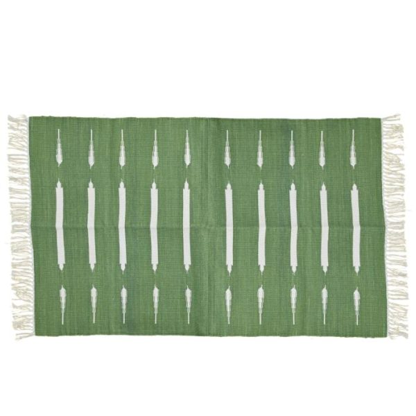 Cotton Rugs | Handwoven Green And White Stripe Cotton Rug With Fringes, 3′ x 5′ Cotton Rugs Cotton Rugs