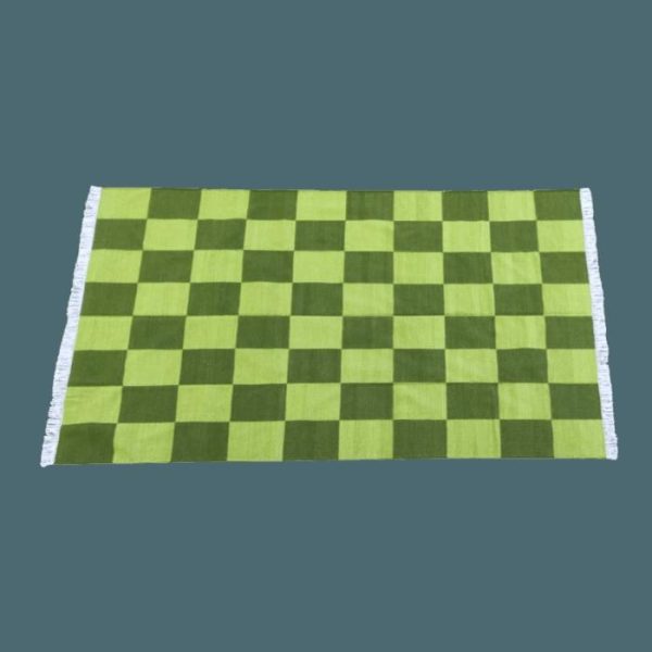 Cotton Rugs | Handwoven Green Checker Cotton Rug, 2′ x 3′ Cotton Rugs Cotton Rugs