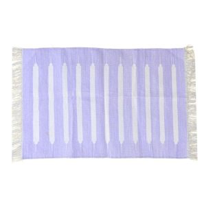 Cotton Rugs | Handwoven Lavender And White Stripe Cotton Rug With Fringes, 3′ x 5′ Cotton Rugs Cotton Rugs