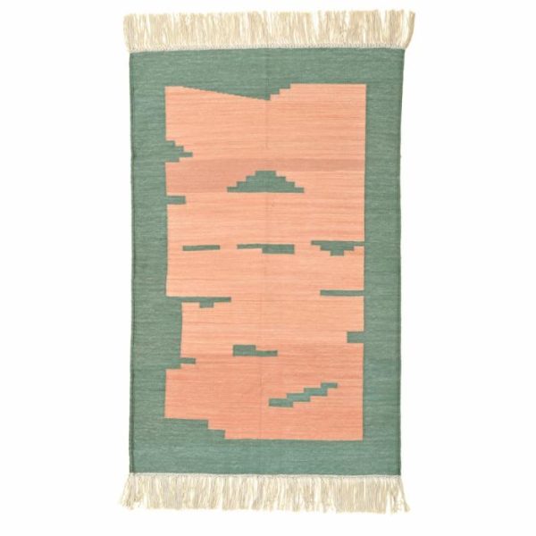 Cotton Rugs | Handwoven Light Green Peachy Fringes Cotton Rug, 3′ x 5′ Cotton Rugs Cotton Rugs