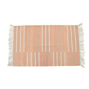 Cotton Rugs | Handwoven Light Peach And White Minimalistic Cotton Rug With Fringes, 3′ x 5′ Cotton Rugs Cotton Rugs