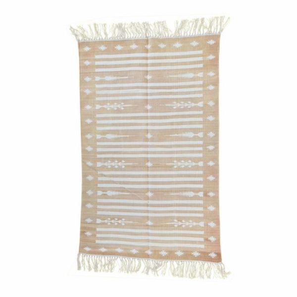 Cotton Rugs | Handwoven Light Taupe And White Traditional Cotton Rug With Fringes, 3′ x 5′ Cotton Rugs Cotton Rugs