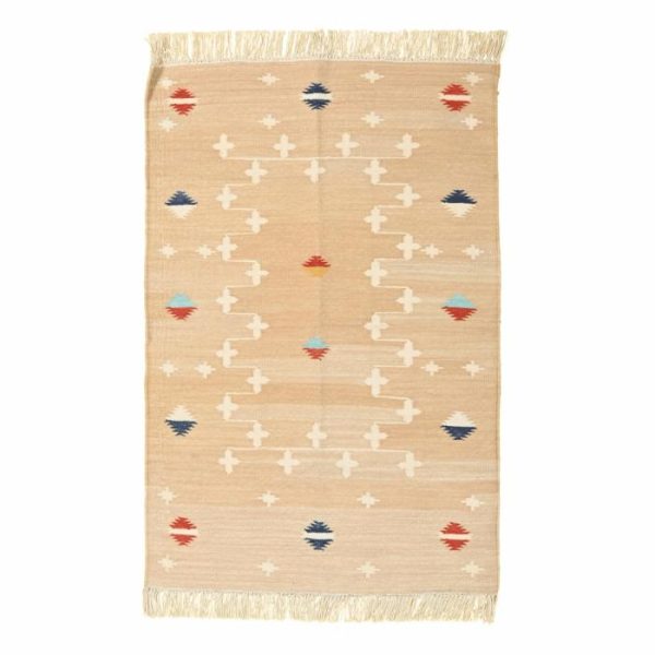 Cotton Rugs | Handwoven Light Taupe Trellis Elegance Fringes Cotton Rug, 3′ x 5′ Cotton Rugs Cotton Rugs