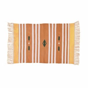 Cotton Rugs | Handwoven Orange And White Patterned Cotton Rug With Fringes, 3′ x 5′ Cotton Rugs Cotton Rugs