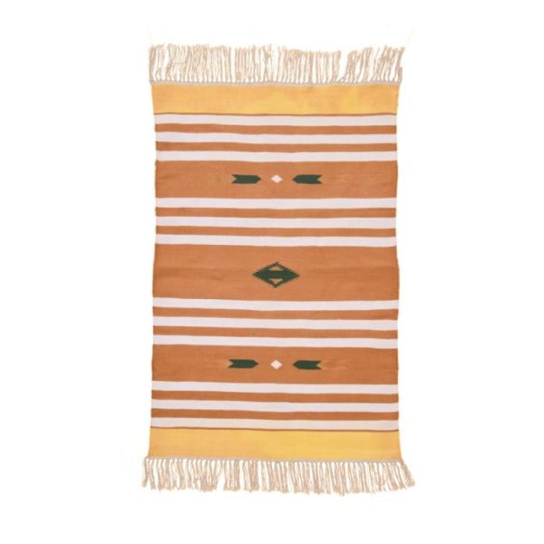 Cotton Rugs | Handwoven Orange And White Patterned Cotton Rug With Fringes, 3′ x 5′ Cotton Rugs Cotton Rugs