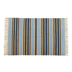 Cotton Rugs | Handwoven Pastel Tumeric Stripe Cotton Rug With Fringes, 3′ x 5′ Cotton Rugs Cotton Rugs