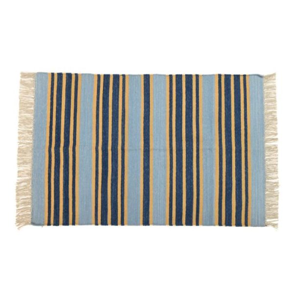 Cotton Rugs | Handwoven Pastel Tumeric Stripe Cotton Rug With Fringes, 3′ x 5′ Cotton Rugs Cotton Rugs