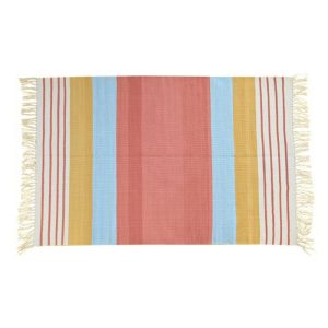 Cotton Rugs | Handwoven Peach And Blue Ombre Cotton Rug With Fringes, 3′ x 5′ Cotton Rugs Cotton Rugs