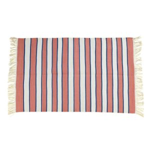 Cotton Rugs | Handwoven Peach And White Stripe Cotton Rug With Fringes, 3′ x 5′ Cotton Rugs Cotton Rugs