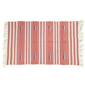 Cotton Rugs | Handwoven Peach And White Tear Drop Cotton Rug With Fringes, 3′ x 5′ Cotton Rugs Cotton Rugs