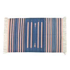 Cotton Rugs | Handwoven Peachy Azure Serenity Fringe Haven Cotton Rug, 3′ x 5′ Cotton Rugs Cotton Rugs