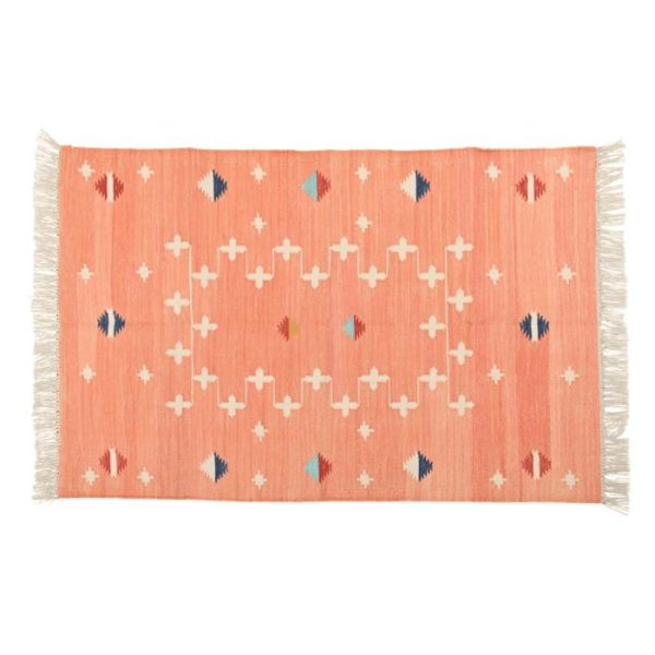 Cotton Rugs | Handwoven Peachy Patterned Cotton Rug With Fringes, 3′ x 5′ Cotton Rugs Cotton Rugs