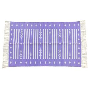 Cotton Rugs | Handwoven Purple And White Stripe Cotton Rug With Fringes, 3′ x 5′ Cotton Rugs Cotton Rugs