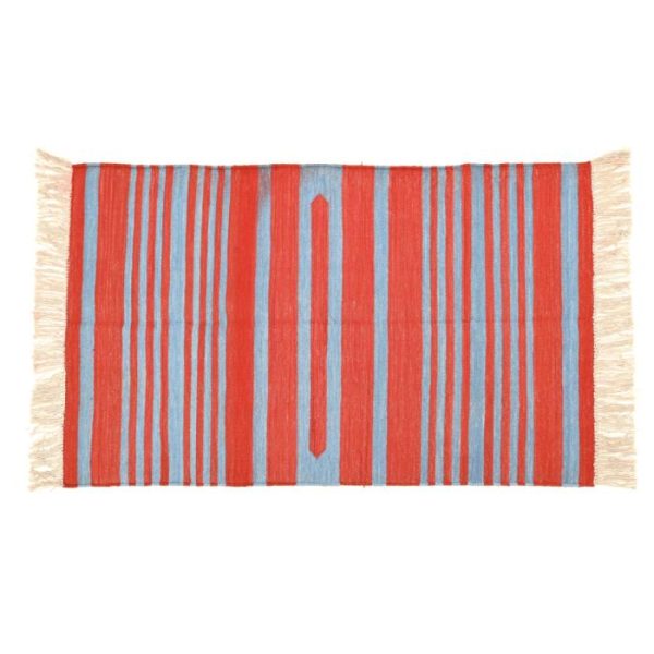 Cotton Rugs | Handwoven Red And Blue Stripe Cotton Rug With Fringes, 3′ x 5′ Cotton Rugs Cotton Rugs