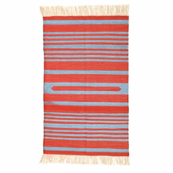 Cotton Rugs | Handwoven Red And Blue Stripe Cotton Rug With Fringes, 3′ x 5′ Cotton Rugs Cotton Rugs