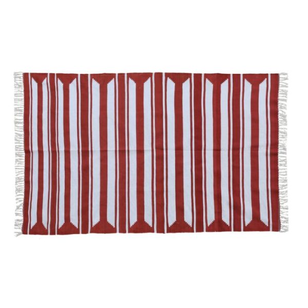 Cotton Rugs | Handwoven Red And White Accent Stripe Cotton Rug With Fringes, 3′ x 5′ Cotton Rugs Cotton Rugs