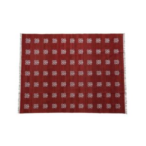 Cotton Rugs | Handwoven Red And White Butterfly Inspired Cotton Rug With Fringes, 3′ x 5′ Cotton Rugs Cotton Rugs