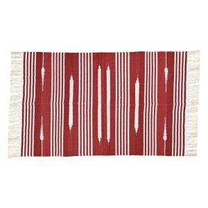 Cotton Rugs | Handwoven Red And White Patterned Cotton Rug With Fringes, 3′ x 5′ Cotton Rugs Cotton Rugs